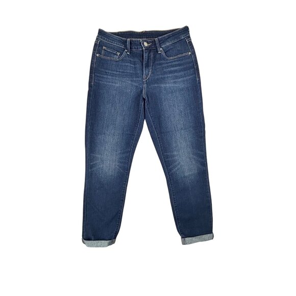Levis Cropped Denim Jeans Womens Size 28 Blue Tapered Leg Mid Rise Cuffed Hem - Picture 2 of 9